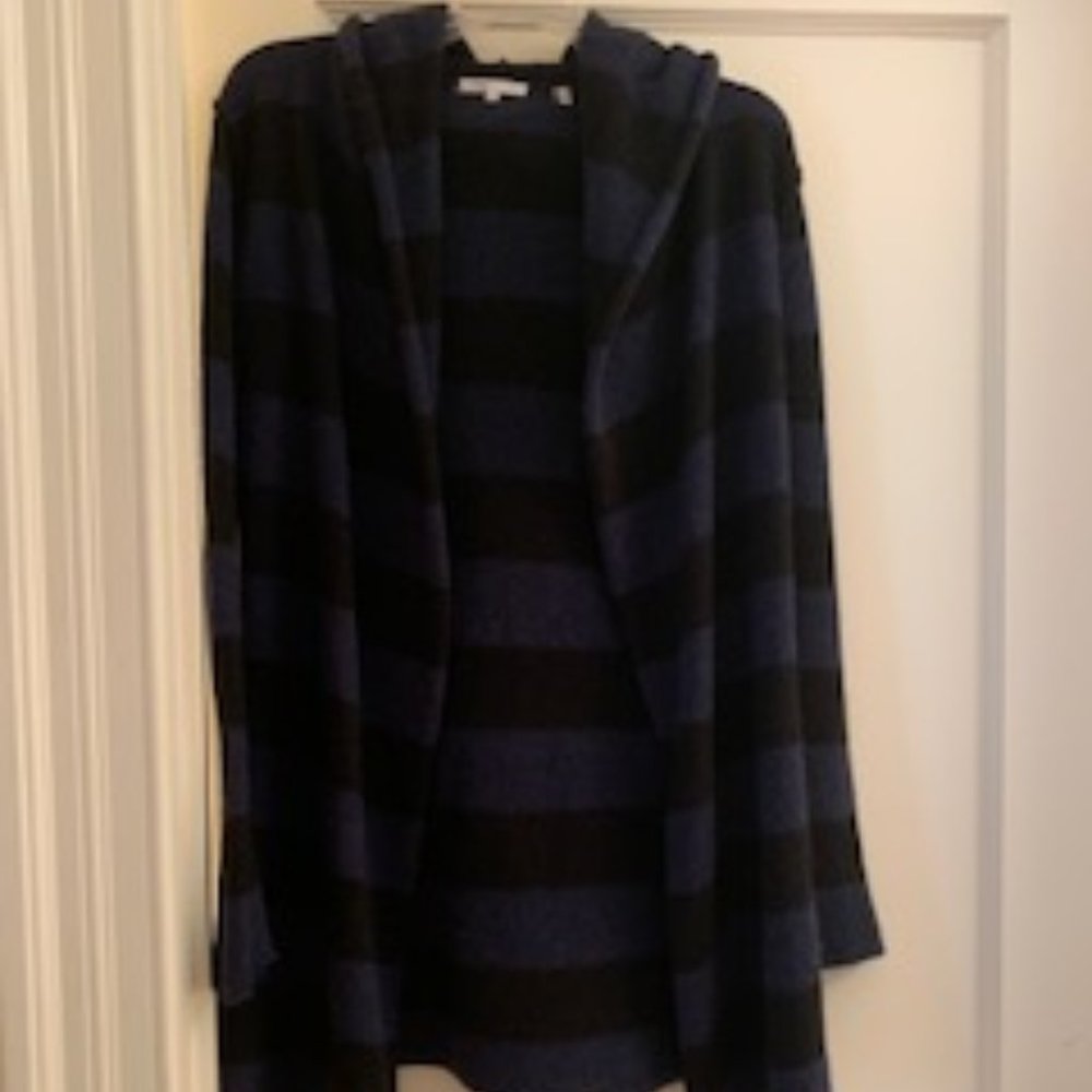Vince Black/Blue Striped Long Hooded Sweater XS